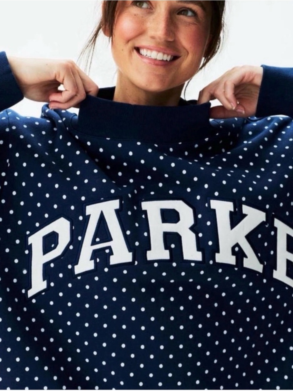 Parke Navy Polka Dot Mockneck Sweatshirt  L/XL